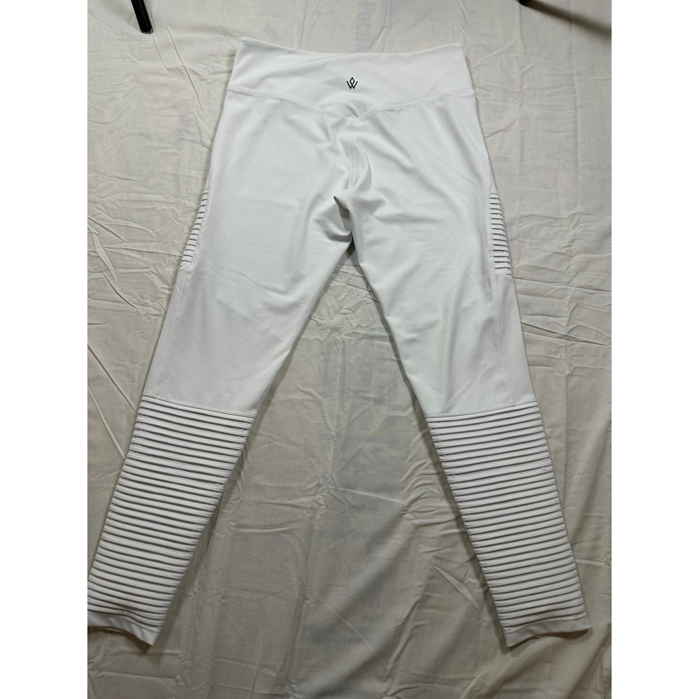 Workout Empire Womens White Moto Ribbed High Waisted Leggings Size Large - Picture 5 of 8